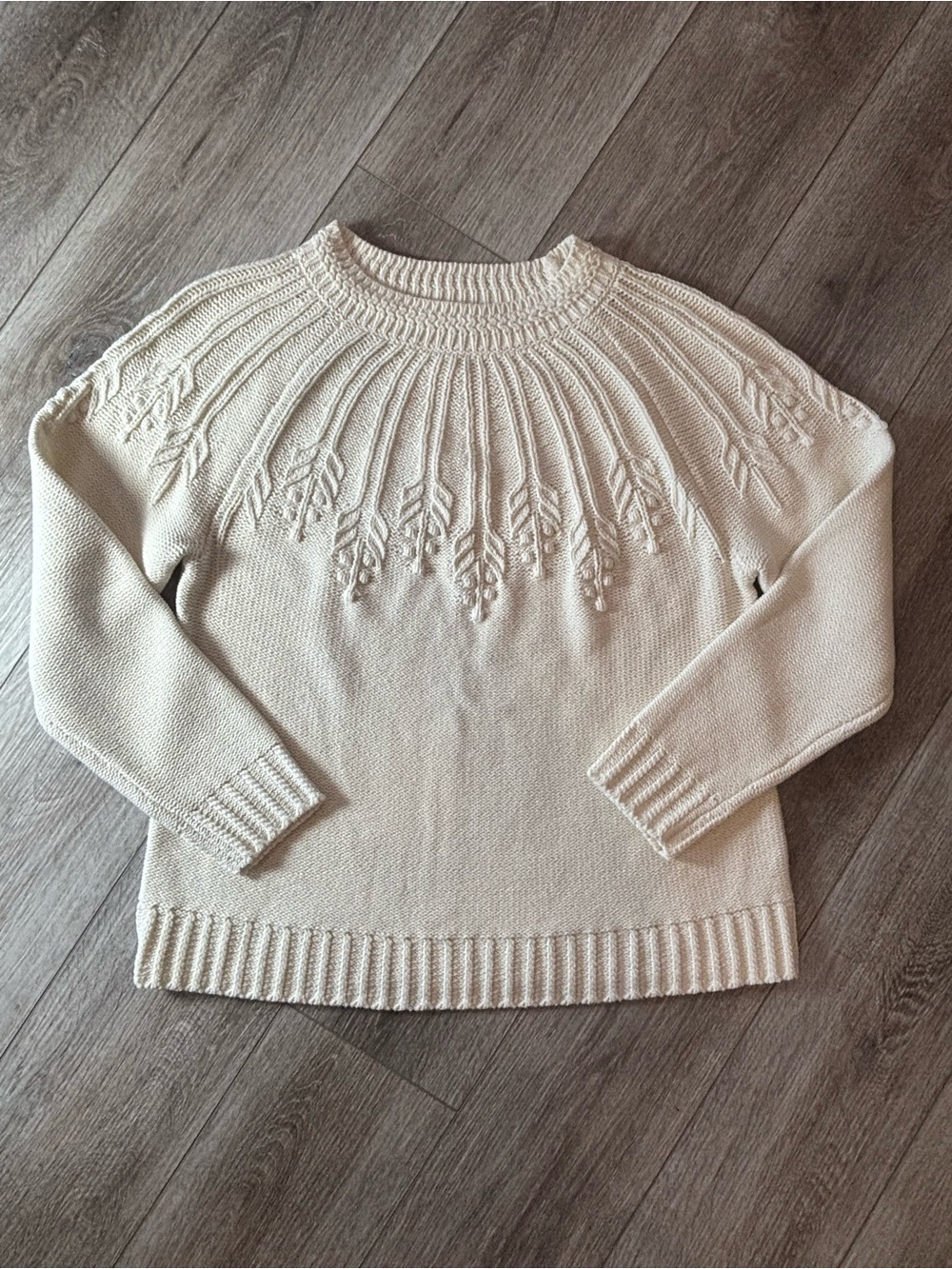 Talbots Cream Cable Leaf Yoke Pullover Sweater